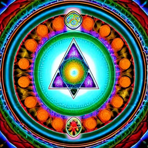 Image similar to all chakras align in the universal god form that floats suspended in time and space above the all knowing eye which controls the ebb and flow of tangible atomic illusion