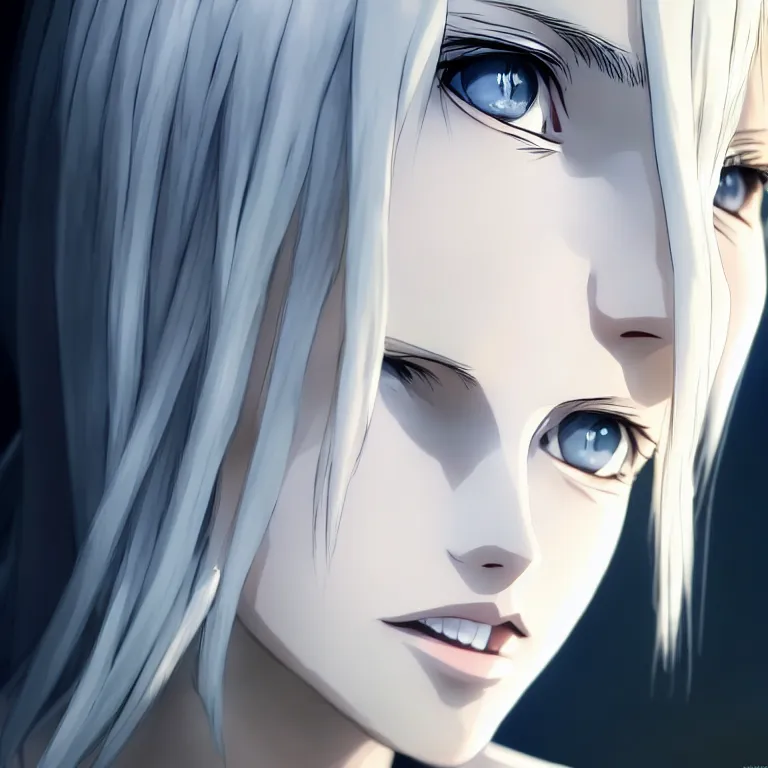 Image similar to picture of beautiful annie leonhart, anime screenshot, hyper realistic, pale skin, 4 k, rule of thirds, extreme detail, detailed drawing, trending artstation, hd, fantasy, realistic lighting, sharp focus, backlit