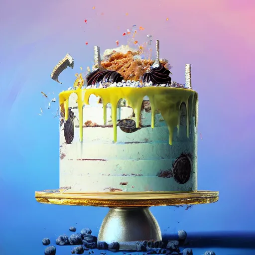 Image similar to an epic of cake with number five hundred on it, oil on canvas, perfect composition, golden ratio, beautiful detailed, photorealistic, digital painting, concept art, smooth, sharp focus, illustration, fantasy background, artstation trending, octane render, unreal engine