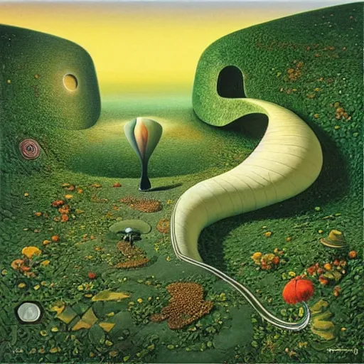 Prompt: the path less taken by jacek yerka, roger dean and salvadore dali w - 7 6 8