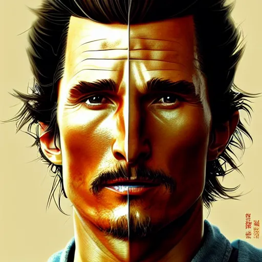 Image similar to portrait of a samurai matthew mcconaughey, artstation, cartoon, elegant, highly detailed, digital painting, clean! outstanding! art by ghibli, makoto shinkai, fujita goro, giraud, akihiko yoshida, fadeev 8 k