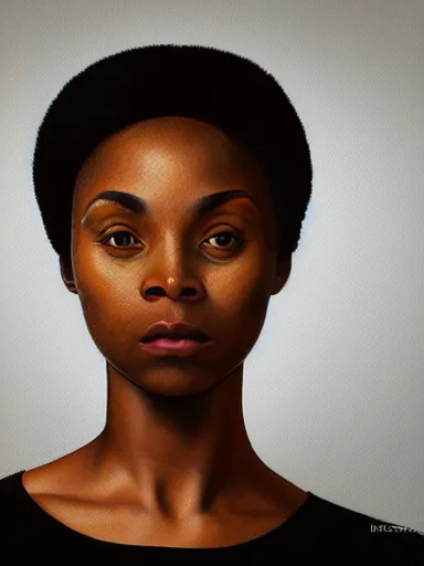 Prompt: portrait of a modern black woman wearing a dark shirt, upper body 2d game avatar, Donato Giancola, Kodak film stock, chiaroscuro lighting, default pose neutral expression, face-on head shot, close-up, eye-contact, sharp focus, shape language, Alphonse Mucha/Gustav Klimt style, alpha masked transparent flat grey background, 4k, volumetric lighting, French Nouveau, trending on artstation, octane render, ultra detailed, hyperrealistic