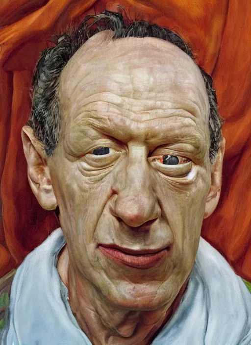 Image similar to Real life Homer Simpson, deceased, painted by Lucian Freud, highly detailed, 8k