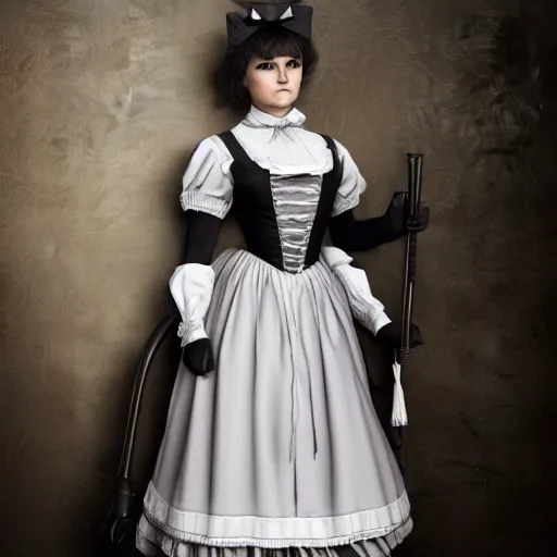 Image similar to andrew tate role - playing victorian maid outfit full body shot high - quality 8 k highly realistic photo realistic octane render blender