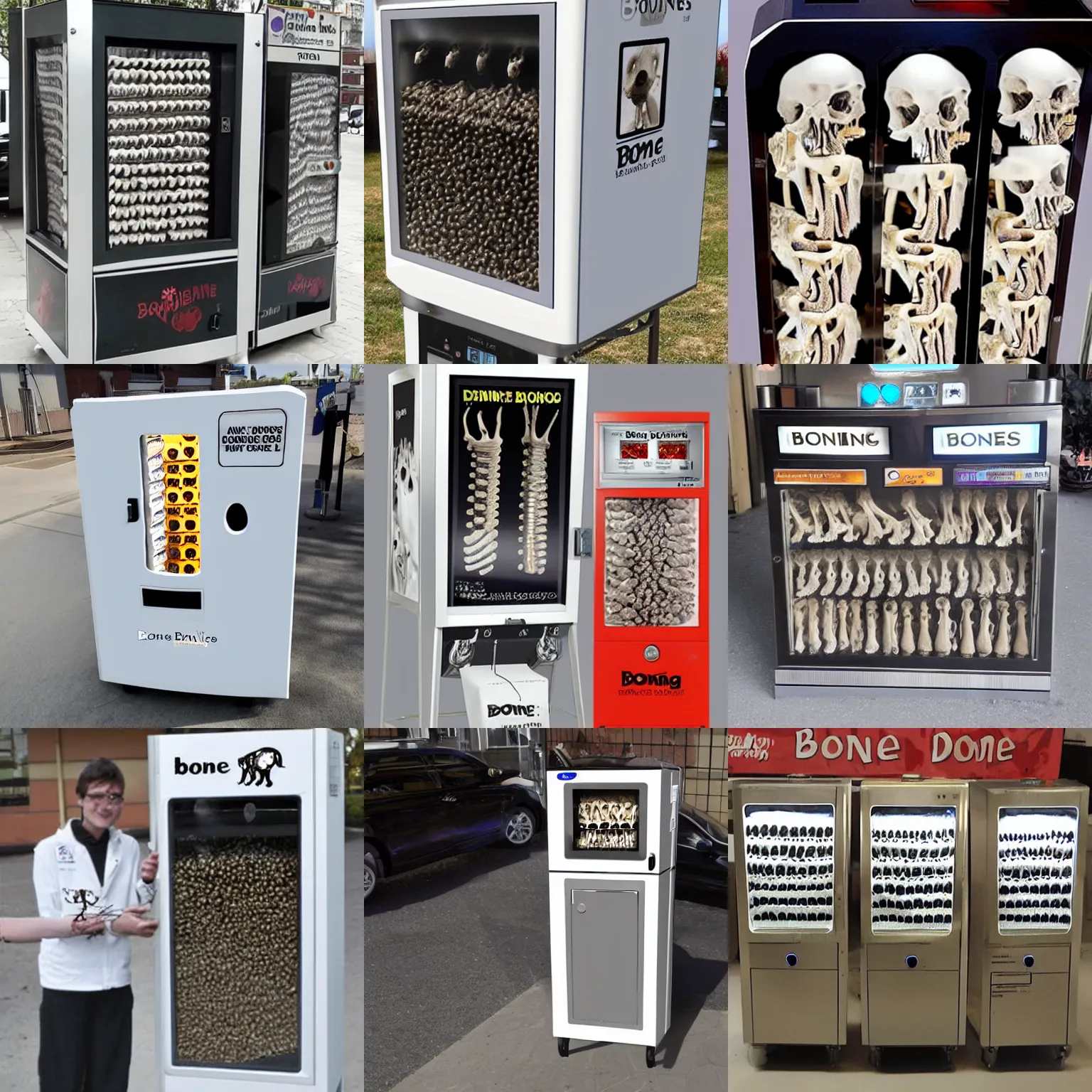 Prompt: bone vending machine that sells bones