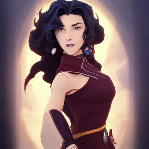 Image similar to Portrait of Asami Sato, Legend of Korra, intricate, elegant, highly detailed, digital painting, artstation, concept art, smooth, sharp focus, illustration, art by artgerm and greg rutkowski and alphonse mucha