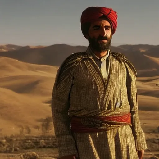 Image similar to Kurdish shepherd wearing Kurdish clothes in a movie directed by Christopher Nolan, movie still frame, promotional image, imax 70 mm footage