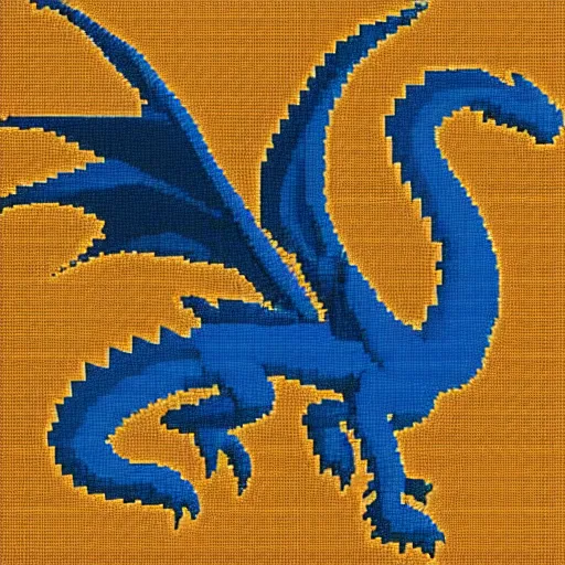 Image similar to blue blueprint of a fantasy dragon pixel art