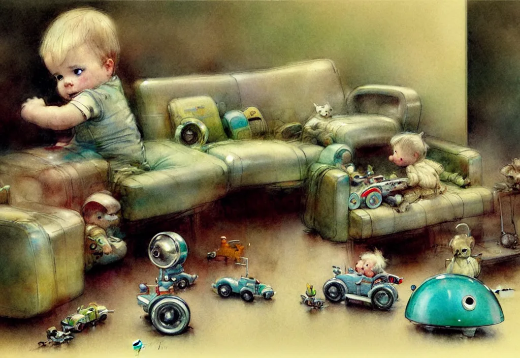 Image similar to toddler ( ( ( ( ( 1 9 5 0 retro future living room. muted colors. toys laying around ) ) ) ) ) by jean baptiste monge, chrome green