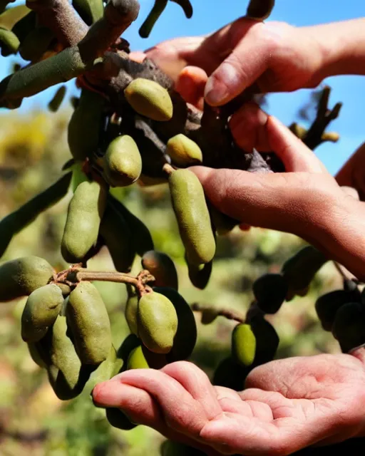 Image similar to golumn picking up carob fruits