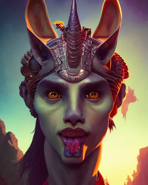 Image similar to highly detailed surreal vfx portrait of a anubis, stephen bliss, unreal engine, greg rutkowski, loish, rhads, beeple, makoto shinkai and lois van baarle, ilya kuvshinov, rossdraws, tom bagshaw, alphonse mucha, global illumination, detailed and intricate environment