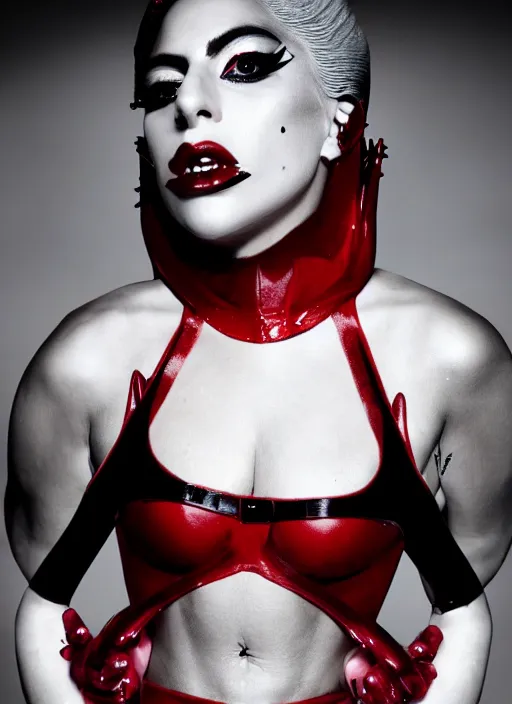 Image similar to lady gaga by nick knight, born this way, born this way album, black outfit, black lipstick, red weapon 8 k s 3 5, cooke anamorphic / i lenses, highly detailed, cinematic lighting