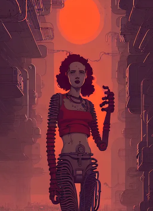 Prompt: highly detailed portrait of a wasteland long curly red hair tribal lady, stray wiring by atey ghailan, james gilleard, by joe fenton, by greg rutkowski, by greg tocchini, by kaethe butcher, 4 k resolution, gradient red, orange, black and white color scheme!!! ( ( burning robotic dystopian city background ) )