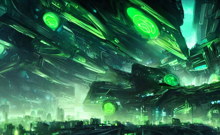 Image similar to an alien mothership crashlands into a sprawling metropolis, gigantic green explosions of energy, digital painting masterpiece, concept art, 4 k wallpaper, beautiful, advanced lighting technology, intense cinematic quality