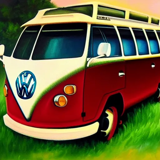 Image similar to a oil painting of a vw bus