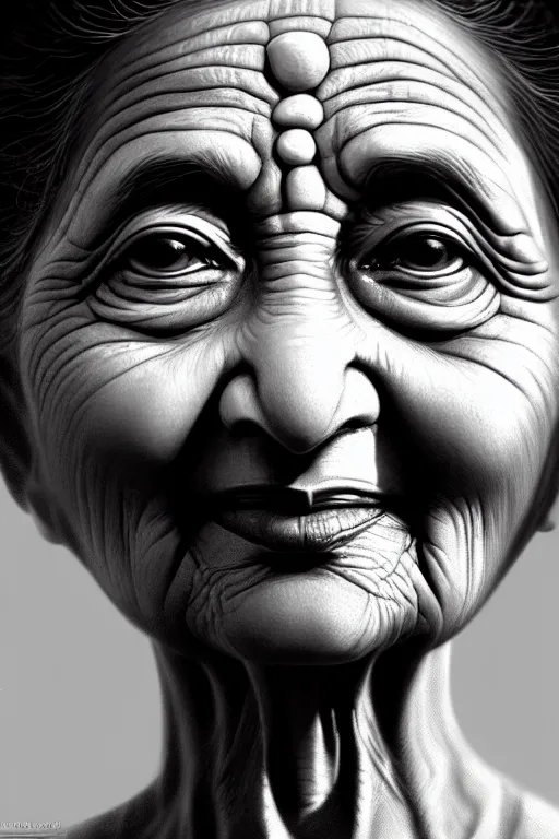 Prompt: ultra detailed close up face portrait of mamatha gandhi, black and white face portrait, extremely detailed digital painting, in the style of fenghua zhong and ruan jia and jeremy lipking and peter mohrbacher, mystical colors, rim light, beautiful lighting, 8 k, stunning scene, raytracing, octane, trending on artstation
