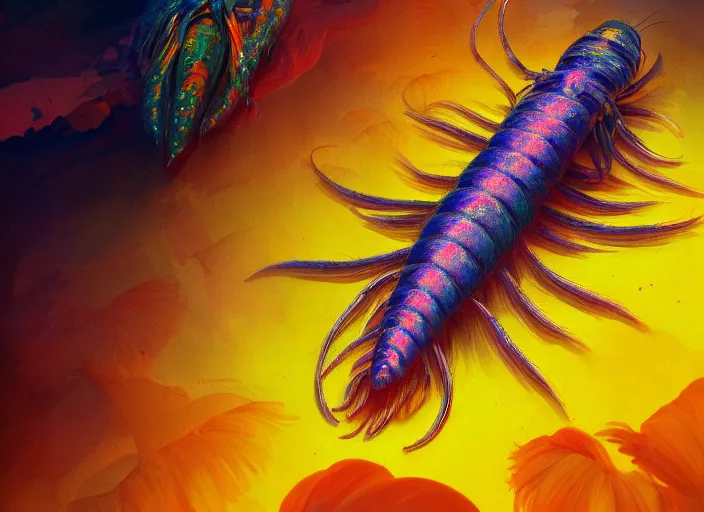 Prompt: A psychedelic portrait of marigold silverfish , vibrant color scheme, highly detailed, in the style of romanticism, cinematic, artstation, Moebius, Greg rutkowski