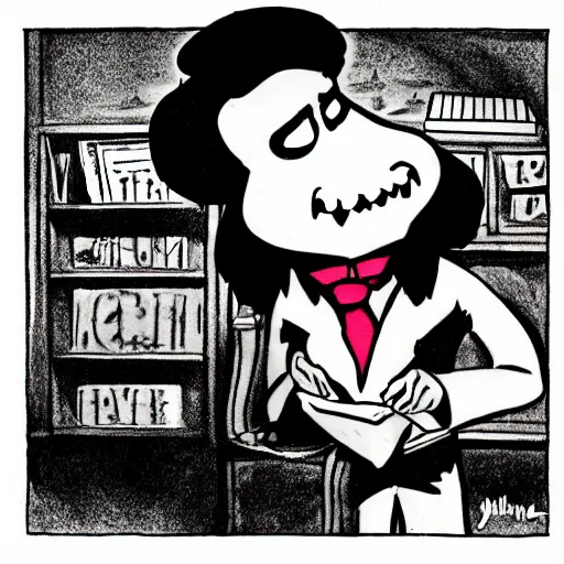 Image similar to a Pop Wonder scary horror themed goofy-hilarious-character Beethoven, dime-store-comic drawn with charcoal and pen and ink, half-tone-line-stacking