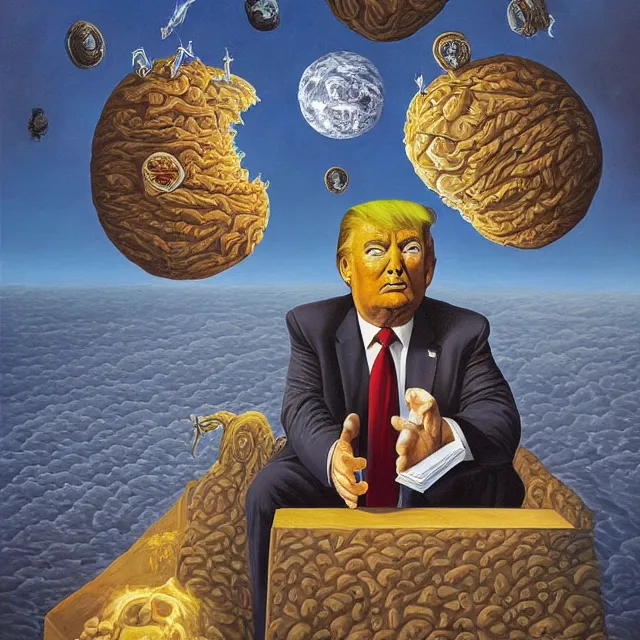 Image similar to an oil on canvas portrait painting of trump, surrealism, surrealist, cosmic horror, rob gonsalves, high detail