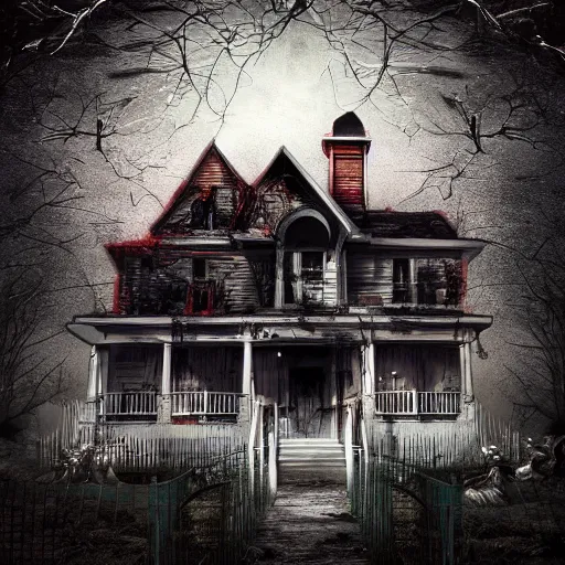 Image similar to creepy album art by chris bilheimer of a haunted house, surreal, 8 k