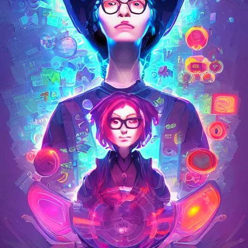 Image similar to skill magic geek inside matrix deepdream radiating a glowing aura stuff loot legends stylized digital illustration video game icon artstation lois van baarle, ilya kuvshinov, rossdraws,