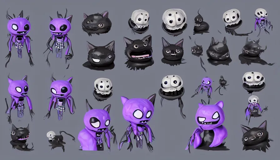 Image similar to a digital art portrait of black slime cat character design from five nights at freddy, cute liquid ink cat character sheet, 4 k, ultra detail, volumetric lighting, unreal engine, octane render