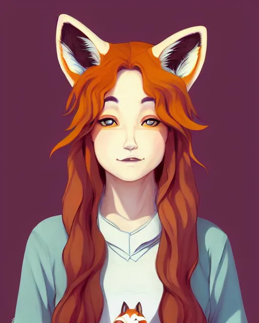 Prompt: fullbody portrait of wild half - fox woman with fox nose and ears, wearing summer jeans shorts and tshirt, anime art, concept art, detailed attractive face with fox nose and fox mouth, symmetrical, trending on pixiv, by lois van baarle by sung choi by john kirby artgerm style pascal blanche and magali villeneuve and hayao miyazaki