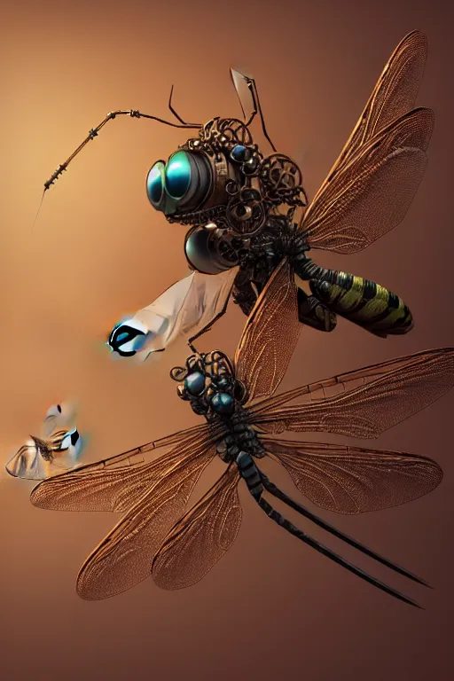 Prompt: a macro photograph of a steampunk dragonfly made from cables and bio - organic micro organisms and metal parts and led, beautifully lit, by tomasz alen kopera and peter mohrbacher and craig mullins, 3 d, trending on artstation, octane render, 8 k