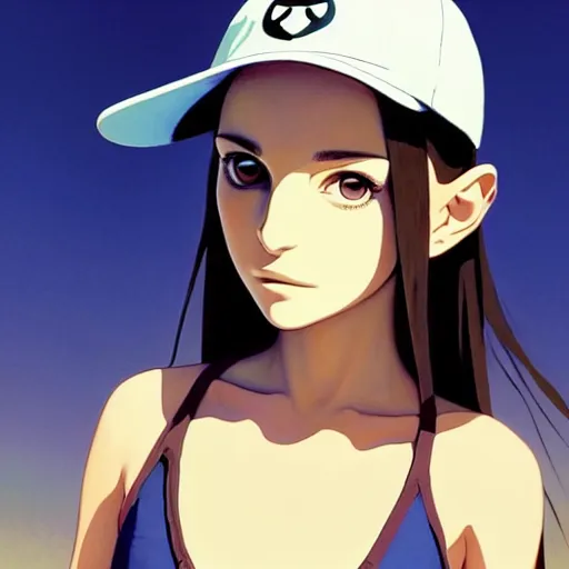 Image similar to beautiful boyish natalie portman gravure model in majora's mask, wearing wooden mask and baseball cap and leotard, street wear with subtle mayan patterns, aztec bathing suit, gapmoe yandere grimdark, trending on pixiv fanbox, painted by greg rutkowski makoto shinkai takashi takeuchi studio ghibli, akihiko yoshida