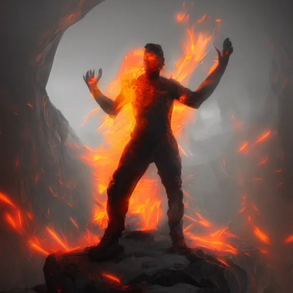 Image similar to portrait. abstract matte painting of a man on fire. Goya, ArtStation, CGSociety, Unreal Engine