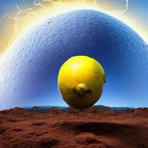 Image similar to a giant lemon hitting the earth creating an explosion