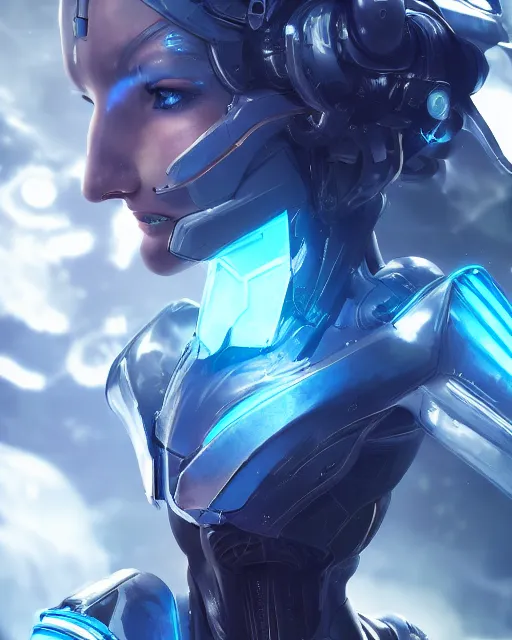 Image similar to perfect android girl on a mothership, warframe armor, beautiful face, scifi, futuristic, galaxy, nebula, raytracing, dreamy, long white hair, blue cyborg eyes, sharp focus, cinematic lighting, highly detailed, artstation, divine, by gauthier leblanc, kazuya takahashi, huifeng huang