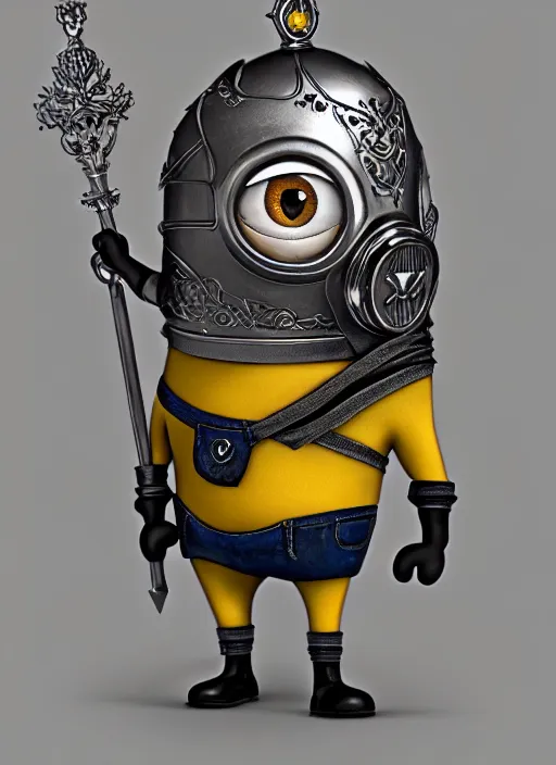 Image similar to Minion Bob from despicable me as a Knight King, fantasy, intricate, ornate, Hyperdetailed, digital art, behance, artstation, smooth, sharp focus, bokeh, illustration, digital painting, elegant, symmetrical,