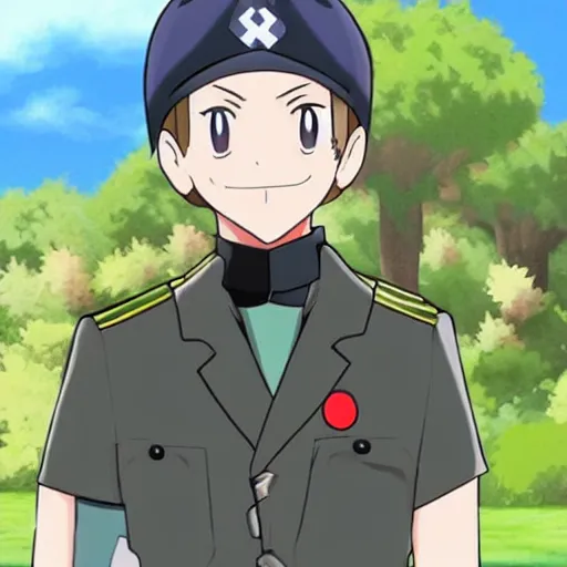 Image similar to hitler Pokémon trainer, anime,