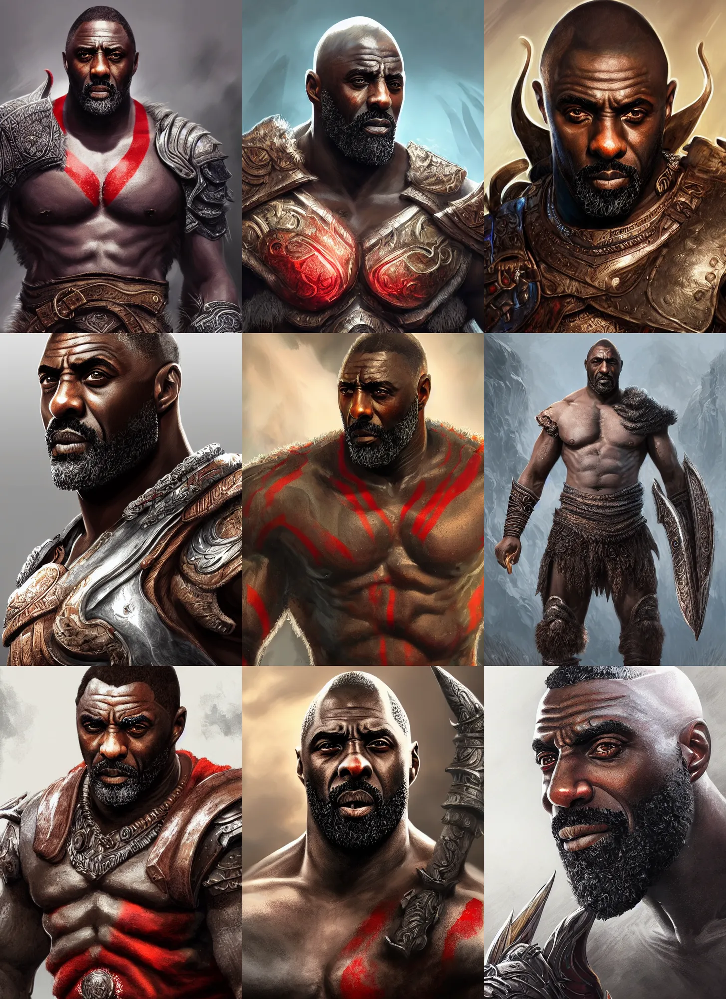 Prompt: a highly detailed illustration of idris elba as god of war, intricate, elegant, highly detailed, centered, digital painting, artstation, concept art, smooth, sharp focus, league of legends concept art, wlop
