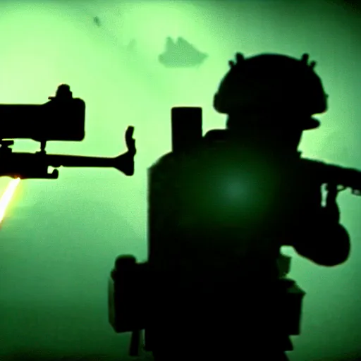 Image similar to high detail movie still of spongebob squarepants shooting an ak - 4 7 machine gun with muzzle flash, cinematic framing rule of thirds, cinematic light, hard shadows, in the style of the movie lone survivor,
