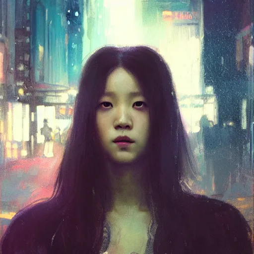 Image similar to jisoo of blackpink, hyperrealistic portrait, bladerunner street, art of elysium by jeremy mann and alphonse mucha, fantasy art, photo realistic, dynamic lighting, artstation, poster, volumetric lighting, very detailed face, 8 k, award winning