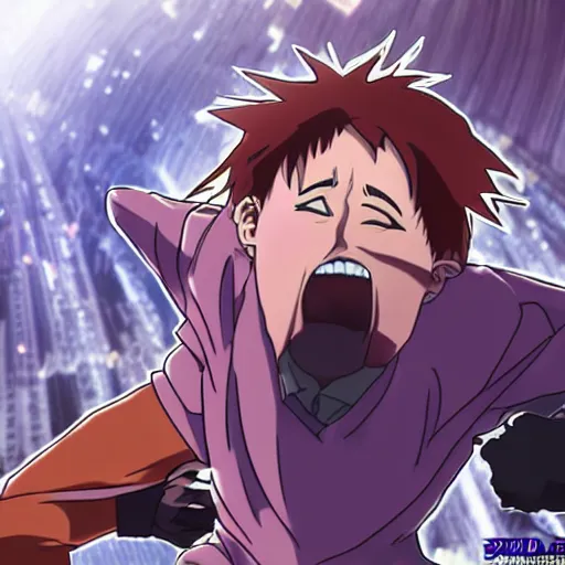 Image similar to anime picture of a crypto trader raging after a bitcoin crash,