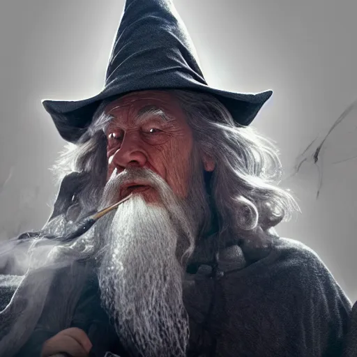 Image similar to gandalf attacks the white house, high detail shot, smoking, render, cgsociety, photorealism