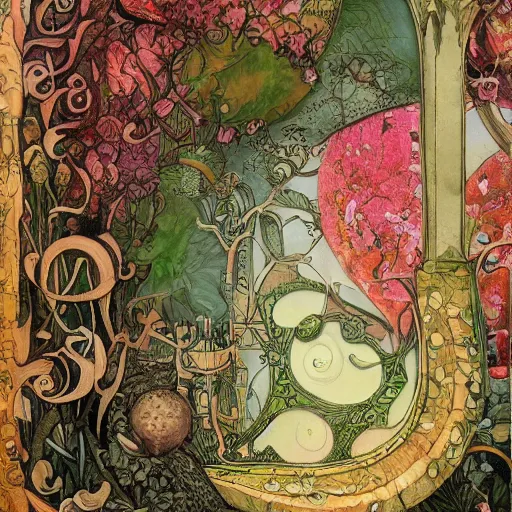 Image similar to the green hour, a beautiful abstract art nouveau painting by daniel merriam and ernst haeckel