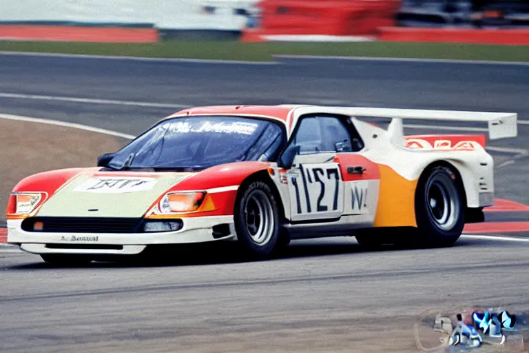 Image similar to 7 8 7 b lancer 9 1 1 racing on track le mans film photo filmgrain 1 9 8 8 retro photograph