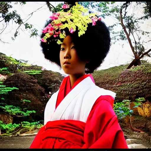 Prompt: “ afro - asian female shrine maiden. photograph. award winning. ”
