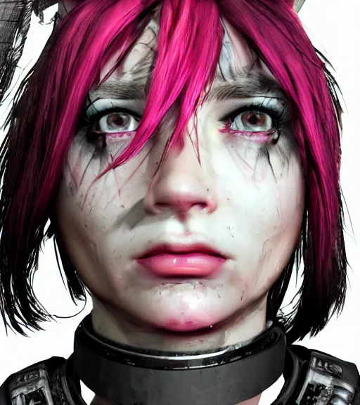 Image similar to detailed realistic female character cyberpunk wearing thick steel collar around neck, realistic, art, beautiful, 4K, collar, choker, collar around neck, punk, artstation, detailed, female, woman, choker, cyberpunk, neon, punk, collar, choker, collar around neck, thick collar, tight around neck, punk, choker, neon, neon, cyberpunk, technological