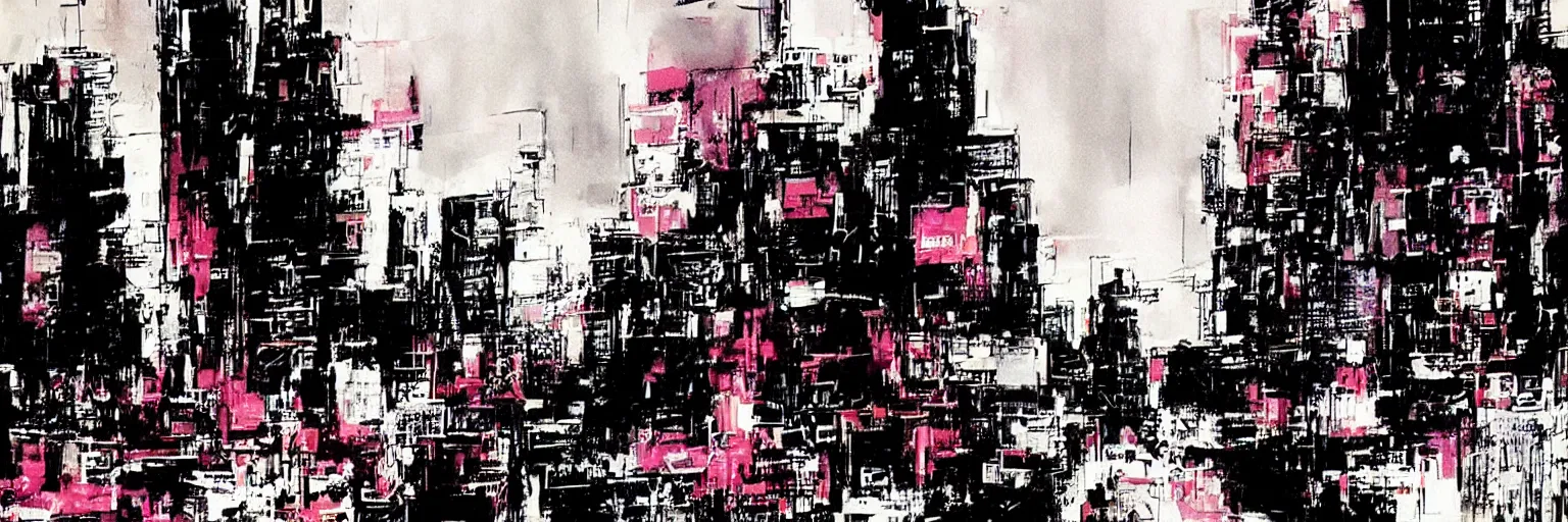 Image similar to film noir cityscape by bill sienkiewicz