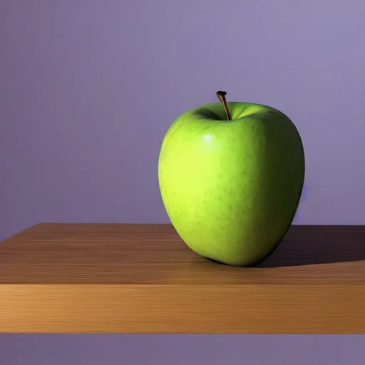 Prompt: Apofiss, still life of an apple, by Apofiss, volumetric lighting by Apofiss