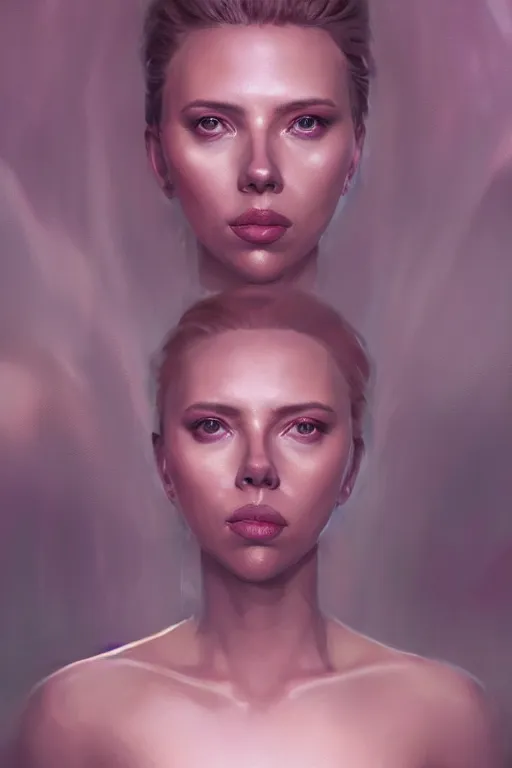 Image similar to a fancy portrait of an alien Scarlett Johansson by Greg Rutkowski, Sung Choi, Mitchell Mohrhauser, Maciej Kuciara, Johnson Ting, Maxim Verehin, Peter Konig, final fantasy , mythical, 8k photorealistic, cinematic lighting, HD, high details, atmospheric,