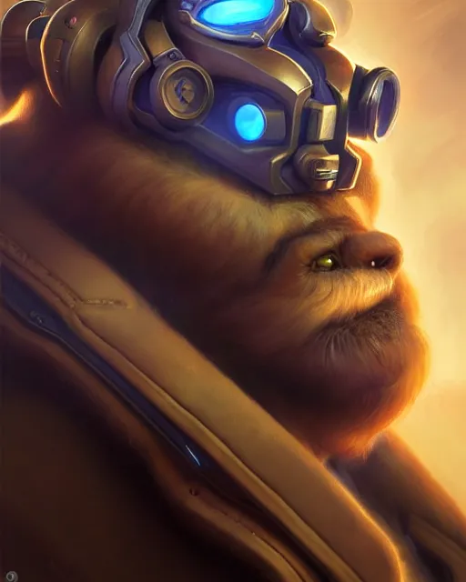 Image similar to winston from overwatch, character portrait, portrait, close up, highly detailed, intricate detail, amazing detail, sharp focus, vintage fantasy art, vintage sci - fi art, radiant light, caustics, by boris vallejo