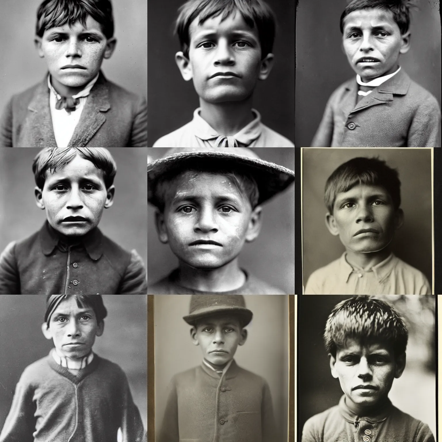 Prompt: facial portrait of a 9 year old boy, 1 9 1 3, photographed by stephen mccurry, national geograph