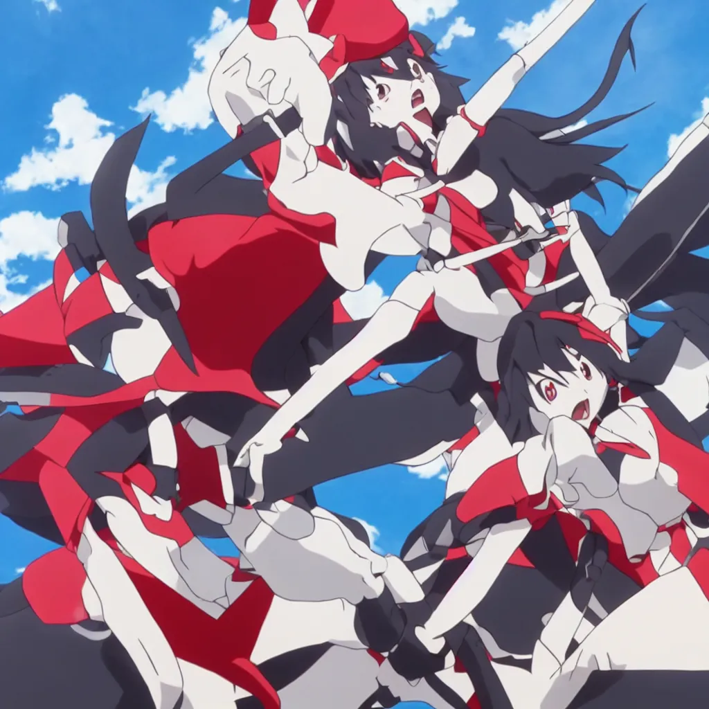 Prompt: Ryuko Matoi in an action pose, full-body high-angle shot, still from anime