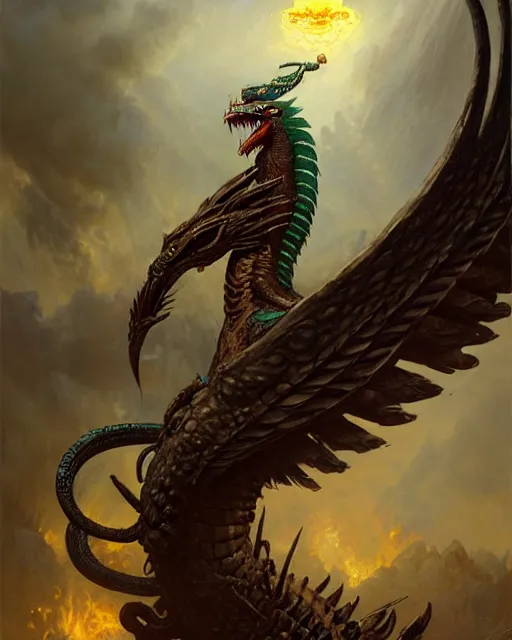 Image similar to fierce and deadly quetzalcoatl, fantasy character portrait, ultra realistic, concept art, intricate details, highly detailed by greg rutkowski, gaston bussiere, craig mullins, simon bisley